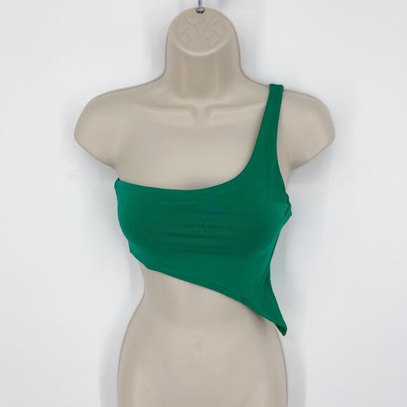 Naked Wardrobe Green Smooth Side Asymmetrical Crop Top NEW Sz M Style NW-T2619 - Picture 1 of 7